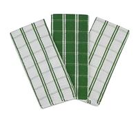 Adore Home 6 or 12 Pack Big Check Tea Towel Terry Cotton Absorbent, Green, 12 Pack