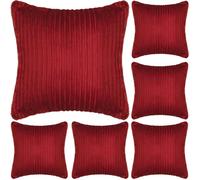 Adore Home 6 x Luxury Ribbed Fleece Cushion Cover with Sherpa Reverse 45x45cm - Soft Reversible Pillow Case - Cosy & Stylish - Wine