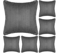 Adore Home 6 x Luxury Ribbed Fleece Cushion Cover with Sherpa Reverse 45x45cm - Soft Reversible Pillow Case - Cosy & Stylish - Charcoal
