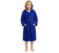 Adore Home Kid's 100% Cotton Terry Towelling Hooded Shawl Collar Bathrobe (AGE 10-11, Royal Blue)