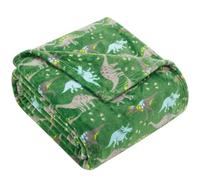 Adore Home Kids Dinosaur Fleece Blanket, Soft Cosy Throw, Green, 100x150cm | Playful prehistoric print and comforting warmth, ideal for bedtime stories, sofa snuggles and relaxing after busy days.