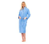 Adore Home Ladies 100% Cotton Bathrobe Terry Towelling Shawl Collar Bath Robe Dressing Gown, Light Blue, XL