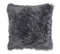 Adore Home Long Pile Super Soft and Cuddly Shaggy 17x17 (43x43cm) Cushion Cover (Charcoal)