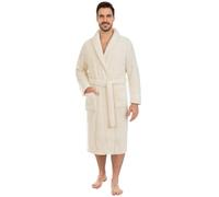 Adore Home Mens Extra Warm Fleece Dressing Gown - Thick Ribbed Bathrobe with Cosy Sherpa Lining, Cream, L-XL