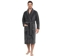 Adore Home Mens Sherpa Lined Ribbed Fleece Robe, Charcoal, L-XL