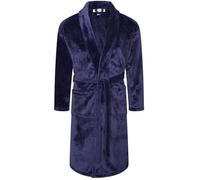 Adore Home Mens Soft Warm Flannel Fleece Bathrobe Dressing Gown Shawl, Navy Blue