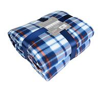 Adore Home Soft and Warm King 200x240cm Tartan Check Printed Fleece Throw for Sofa Bed Travel Car Blanket (Blue Check)