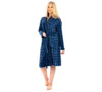 Adore Home Soft Warm Flannel Fleece Bathrobe Mens & Ladies Dressing Gown Shawl Collar, Check Blue, L-XL