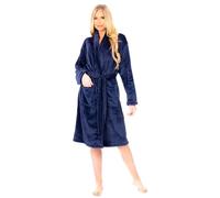Adore Home Soft Warm Flannel Fleece Bathrobe Mens & Ladies Dressing Gown Shawl Collar, Navy Blue, 4XL-5XL