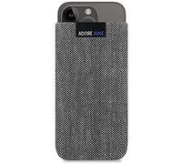 Adore June Business case compatible with iPhone 15 14/iPhone 15 14 Pro mobile phone case made of characteristic herringbone fabric - grey/black, display cleaning effect, 15.4 x 8.5 cm