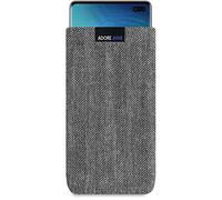 Adore June Business Case for Samsung Galaxy S10 Plus / S10+ Made of Distinctive Herringbone Fabric with Screen Cleaning Effect Grey/Black Made in Europe
