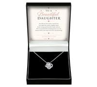 Adored Gifts Necklace for Daughter Love Knot with Personalised Keepsake Box | 14K white gold over stainless steel with sparkling cubic zirconia and adjustable chain