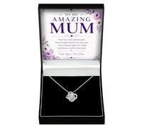 Adored Gifts Necklace for Mum Love Knot with Personalised Keepsake Box | 14K white gold over stainless steel with sparkling cubic zirconia and adjustable chain
