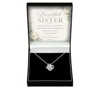 Adored Gifts Necklace for Sister Love Knot with Personalised Keepsake Box | 14K white gold over stainless steel with sparkling cubic zirconia and adjustable chain