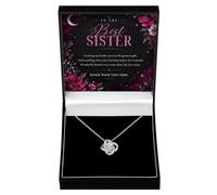 Adored Gifts Necklace for Sister Love Knot with Personalised Keepsake Box | 14K white gold over stainless steel with sparkling cubic zirconia and adjustable chain