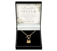 Adored Gifts Necklace for Sister Love Lock with Personalised Keepsake Box | 18k gold over stainless steel with polished padlock design and adjustable chain