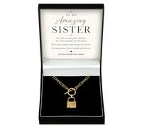 Adored Gifts Necklace for Sister Love Lock with Personalised Keepsake Box | 18k gold over stainless steel with polished padlock design and adjustable chain
