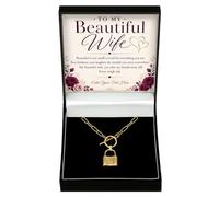 Adored Gifts Necklace for Wife Love Lock with Personalised Keepsake Box | 18k gold over stainless steel with polished padlock design and adjustable chain