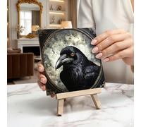 Adored Gifts The Crow Framed Ceramic Tile Art On Easel - Gothic Wall Art - Gothic Home Decor - Goth Decor - Unique Wall Decor