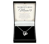 Adored Gifts To The World’s Best Mum Eternal Heart Necklace, 14k White Gold & CZ Stones, Personalised Gift for Mum in Keepsake Box