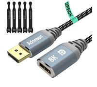 Adoreen 8K DisplayPort Extension Cable 10 Feet/2 Pack, Braided DP to DP Extended 1.4 Cord (from 0.6-25ft) Male to Female (8K@60Hz 4K@120Hz 2K@240Hz) Extender Display Port with 5 Ties