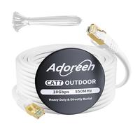 Adoreen Cat 6E Cat 7 Outdoor Ethernet Cable 75 FT White, High Speed Shielded Network Cable, S/FTP, POE, 26AWG OFC, Heavy-Duty Waterproof Direct Burial Cat 6A Internet Cable RJ45 LAN Cord+Ties-WH