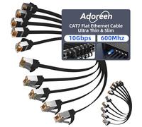 Adoreen Cat 7 Flat Ethernet Cable 3 Ft/10 Pack, High-Speed Shielded Internet Network Cable with Low Profile&Compact RJ45 Connector, Thin Slim Short Cat 6E 6A Patch Cord,S/FTP,POE,10Gbps 600MHZ, Black