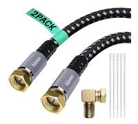 Adoreen Coaxial Cable 1.5 ft-2 Pack, Quad Shielded RG6 Coax Cable Cord, Male F Gold-Plated Nylon-Braided, in-Wall, Digital TV Aerial AV Antenna Satellite with 90 Degree Male to Female Adapter+15 Ties