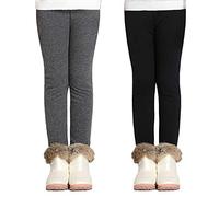Adorel Girls Fleece Lined Leggings Thermal Trousers Cotton Pack of 2 Black, Deep Grey 4-5 Years (Manufacturer Size: 110)