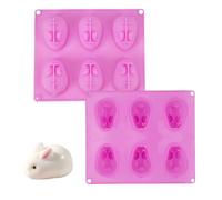 Adorila 2 Pack Bunny Easter Silicone Molds, Cute Rabbit Chocolate Molds for Baking, Cake Baking Mold for Candy, Ice, Jelly, Pudding (Pink)
