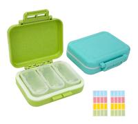 Adorila 2 Pack Daily Pill Organizer Travel Case, 3 Removable Compartments Portable Pill Case with Labels, Waterproof Small Pill Box for Fish Oil, Vitamin, Medicine (Green & Blue)