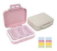 Adorila 2 Pack Daily Pill Organizer Travel Case, 3 Removable Compartments Portable Pill Case with Labels, Waterproof Small Pill Box for Fish Oil, Vitamin, Medicine (Beige & Pink)