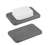 Adorila 2 Pack Diatomaceous Soap Dish, Water Absorbent Diatomite Bar Soap Holder, Self Dry Soap Saver for Bathroom (Grey)
