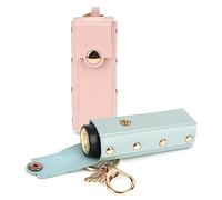 Adorila 2 Pack Keychain Holder, Soft Leather Lipstick Case for Women, Portable Sleeve Pouch Lip Balm Holder, Green+Pink