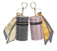 Adorila 2 Pack Lipstick Case Keychain, Leather Diamond Lip Gloss Holder, Travel Lipstick Organiser for Purse Perfume Fingernail Polish, Black & Pink, Modern