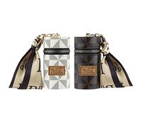 Adorila 2-Pack Lipstick Case Keychain with Scarf Charm, Vegan Leather Mini Lip Gloss Organizer Pouch for Purse (Brown+White)