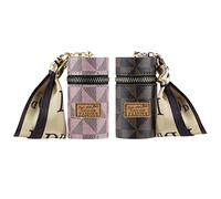 Adorila 2 Pack Lipstick Organizer, Leather Lip Gloss Bag with Keychain, Portable Mini Lipstick Case for Purse, Brown+Pink