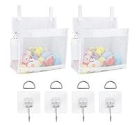 Adorila 2 Pack Mesh Bath Toys Organizer, Kids Bathroom Toy Storage Holder with Hooks, Bottom Zipper Toy Bag for Bathtub (White), JJL7179003
