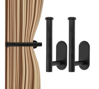Adorila 2 Pack Metal L Shaped Curtain Holdbacks, No Drill Wall Mounted Curtain Tiebacks for Blackout, Shower & Decorative Curtains (Black)