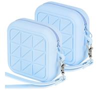 Adorila 2-Pack Silicone Coin Purse & Small Pouch - Small Travel Case for Earbuds, Cables, and Lip Balm with Detachable Wrist Strap (Blue)