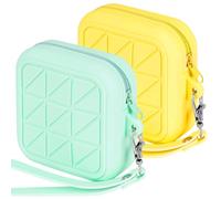 Adorila 2-Pack Silicone Coin Purse & Small Pouch - Small Travel Case for Earbuds, Cables, and Lip Balm with Detachable Wrist Strap (Green & Yellow)