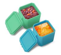 Adorila 2-Pack Silicone Dips Containers, 4oz Salad Dressing To Go Cups Compatible with Bento Lunch Box, Snack Condiment Boxes with Lids (Green/Blue)