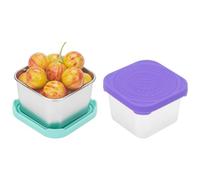 Adorila 2 Pack Stainless Steel Snack Containers, 6oz Leakproof Small Food Containers with Lids, Reusable Metal Lunch Box for Travel (Light Green & Purple)