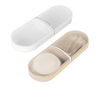 Adorila 2 Pack Travel Cotton Swab Qtip Holder,Plastic Container Dispenser Box with 2 Silicone Rubber Bands, Portable Cotton Swab Makeup Pads Storage Box with Lid (White, Beige)