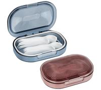 Adorila 2 Pack Travel Cotton Swab Qtip Holder, Portable Hair Tie Organizer with Lid, Flosser Dispenser, Plastic Flosser Dispenser Hair Accessories Organizer (Pink, Blue)
