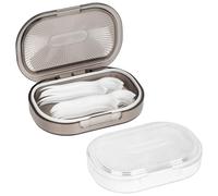 Adorila 2 Pack Travel Cotton Swab Qtip Holder, Portable Hair Tie Organizer with Lid, Flosser Dispenser, Plastic Flosser Dispenser Hair Accessories Organizer (Grey, White)