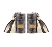 Adorila 2-Pack Zippered Lipstick Case Keychain with Scarf Charm, Mini Vegan Leather Lip Gloss Pouch for Purse (Brown)