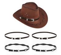 Adorila 4 Pack Bling Rhinestone Cowboy Hat Bands, Adjustable Cowgirl Hat Belt, Cowboy Hatband Hat Jewelry for Women Men, Black, One size
