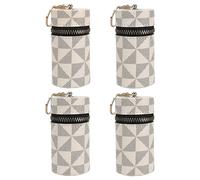 Adorila 4-Pack Cylinder Lipstick Holder Keychain, Geometric Checker Lip Balm Sleeve Pouches for Purse (White)