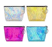 Adorila 4-Pack Mini Coin Pouch Set, Small Holographic Mermaid Scale Zipper Key Ring Bags, 4.9"x3.9", Multicolored
